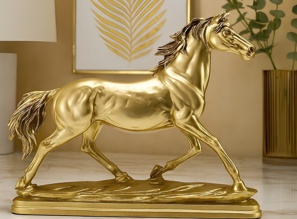 Majestic Galloping Gold Horse Sculpture