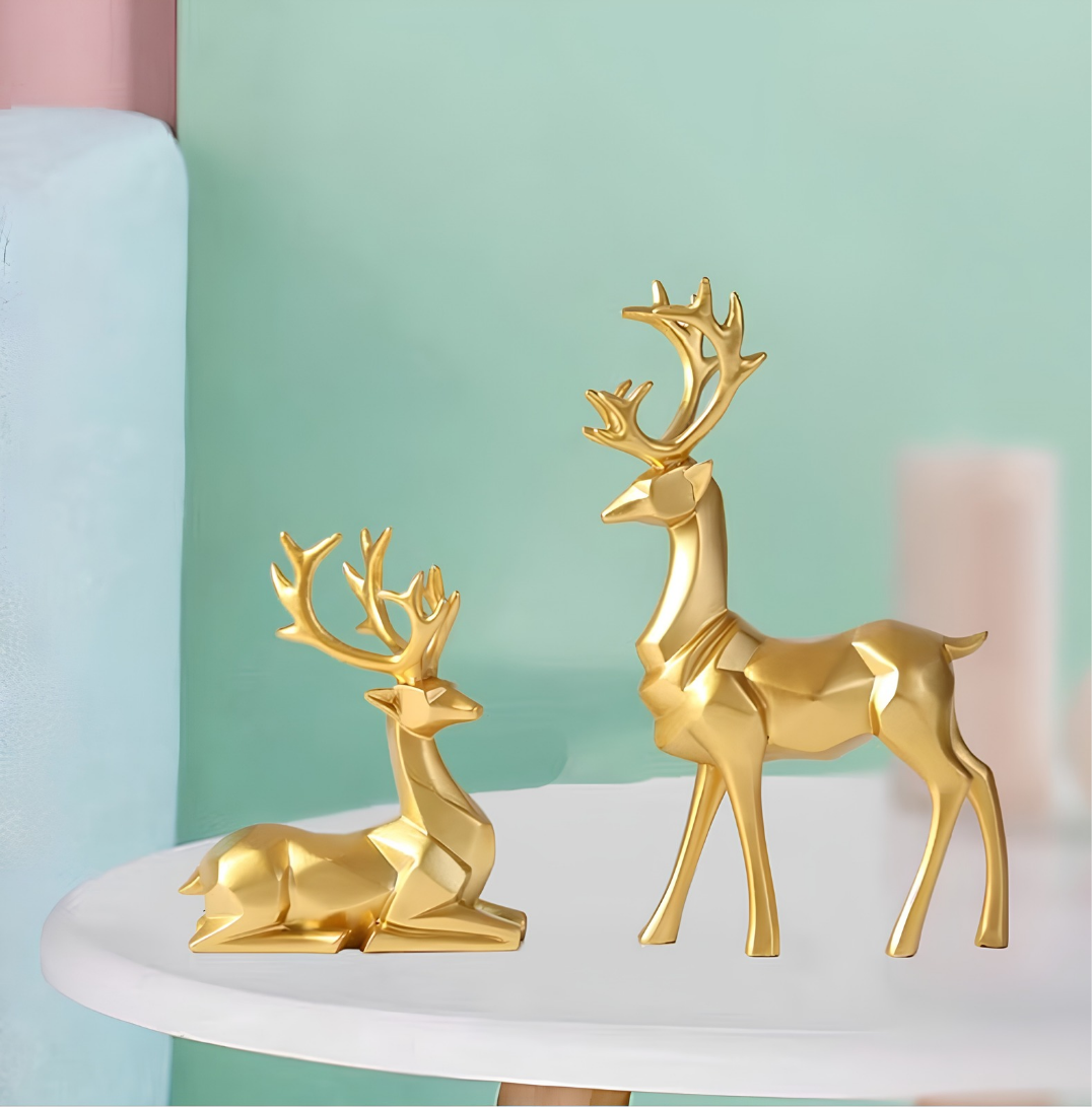 Luxury Gold Deer Figurine Set With Crystal Ball - Modern Home Decor